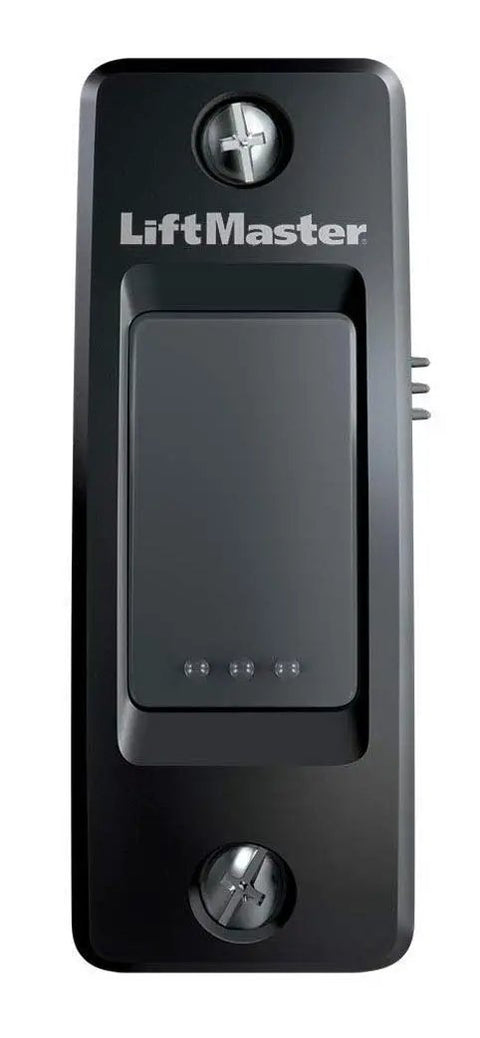 Front view of Wired Wall-Mounted Push Button For Garage Door Opener And Light With Doorbell, No Fuss Mount In Garage, Compatible Only With Security+ 2.0 Openers That Have A Round Yellow Learn Button.