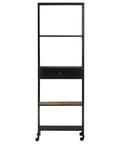 Rough Mango Wood Bookcase With Iron Accents Dope Industrial Style Four Shelf Cabinet With Drawer Tall 70.9 Inch Storage Shelf