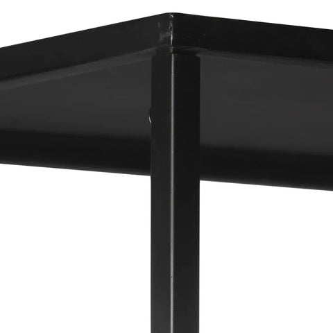 Close-up of black powder-coated iron frame on Tall Industrial Book Cabinet With Solid Mango Wood Shelves And Iron Frame