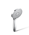 Forté Four-Function Handshower With Nonpositive Shutoff, 3 Spray Modes, Chrome, side view showing shower head design.