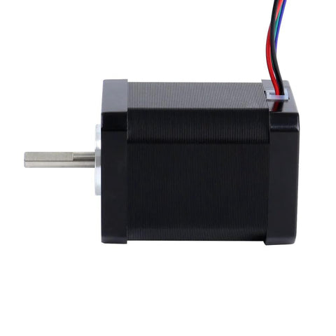 Side view of a NEMA 17 stepper motor set with wires