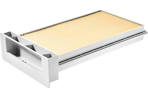 CT Mini Midi HEPA Filter Replacement for Dust Extractor with Outside Access, shown with secure frame in white and filter in beige.