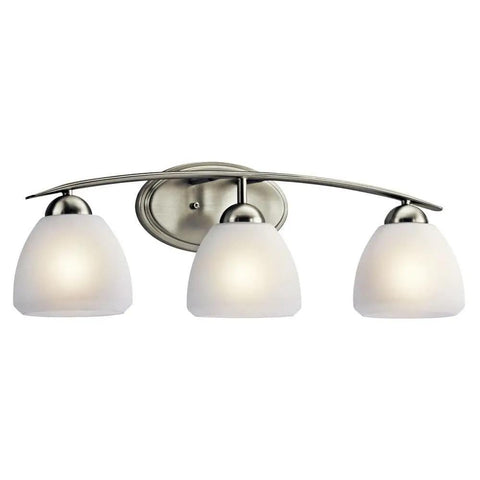 Calleigh 3 Light Vanity Fixture In Brushed Nickel With Satin Etched Opal Glass, 26 Inch Wide Bath Lighting For Dry Locations