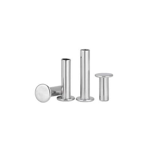 10 Pack M6 X 25 Flat Head Semi Tubular Rivets Top Shelf 304 Stainless Steel Countersunk Body arranged for display.