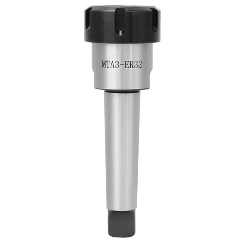 Go-To Collet Holder MT3 Morse Taper Shank For CNC Milling Lathe ER32 Compatible, shown in steel with black top, front view