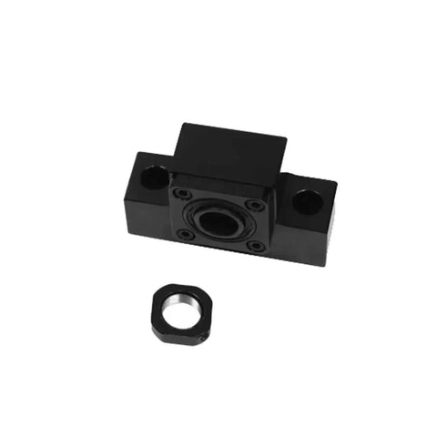 Damn Tough Ballscrew End Support Ef15 Ek15 for SFU Linear Rail Ball Screw Bearing in black steel with matching nut assembly.