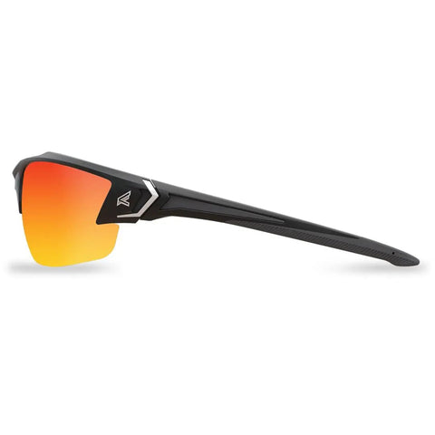 Khor G2 Polarized Wraparound Safety Glasses With Vapor Shield Go To Anti Fog Anti Scratch Non Slip Grip UV 400 Protection Military Grade ANSI ISEA MCEPS 5.04 Inch Wide Black Frame Smoke Lenses side view