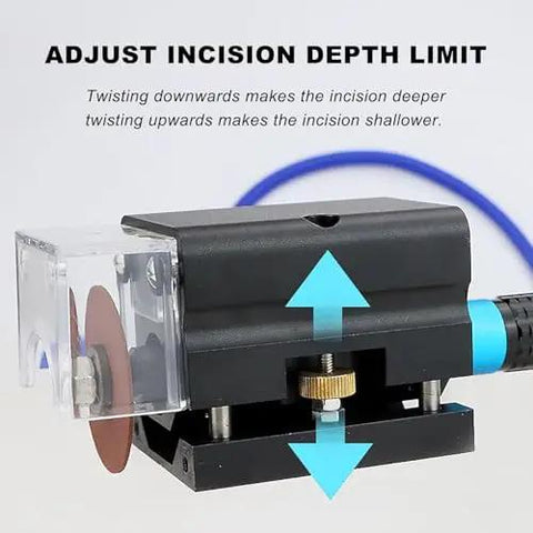 Adjustable depth limit feature on Knockout Portable Pneumatic Nick Grinder for precise control during cutting.