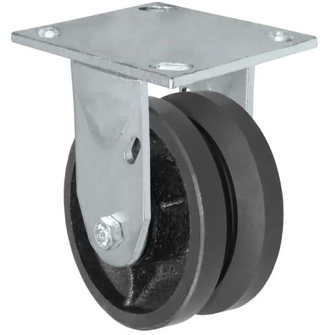 Heavy duty V-groove caster set with 700 lb capacity, featuring a 4-inch diameter wheel and 4.5 x 6.25-inch plate for carts and trolleys.