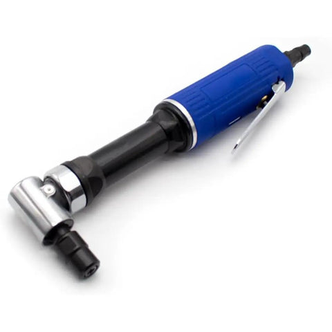 Heavy Duty Pneumatic Angle Die Grinder, 1/4 Inch Air Powered Rotary Tool with blue handle for metal and woodworking projects.