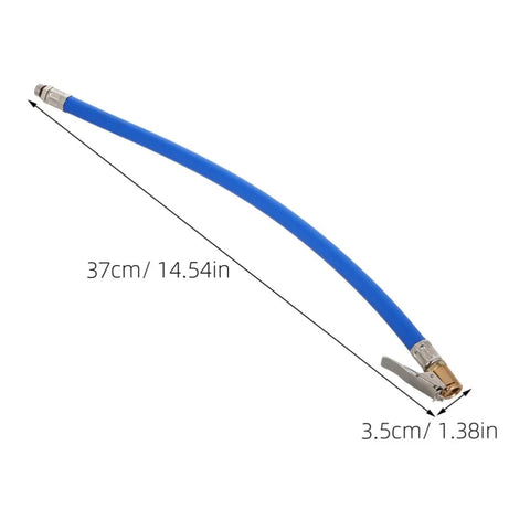 Heavy Duty Tire Inflator Hose Set With Locking Air Chuck And Pressure Gauge Compatible With Air Pumps For Cars Trucks And SUV Helping Keep Your Tires Fully Charged While Driving Daily Routine Quick Fix Patches Legit Pro Always Works, 37cm blue nylon hose