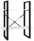 Go-To Industrial 5 Tier White Book Cabinet With Black Metal Frame, open shelving showing structural design detail in engineered wood.
