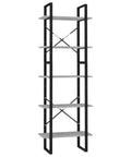 Five Tier Industrial Style Book Cabinet In Concrete Gray With Adjustable Shelves Durable Engineered Wood And Black Metal Frame