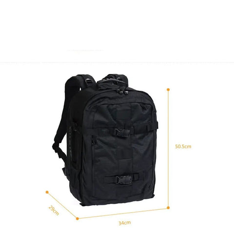 Urban Style Dope 17 Inch DSLR Laptop Backpack With Dedicated Camera Gear Compartments, black with dimensions displayed.