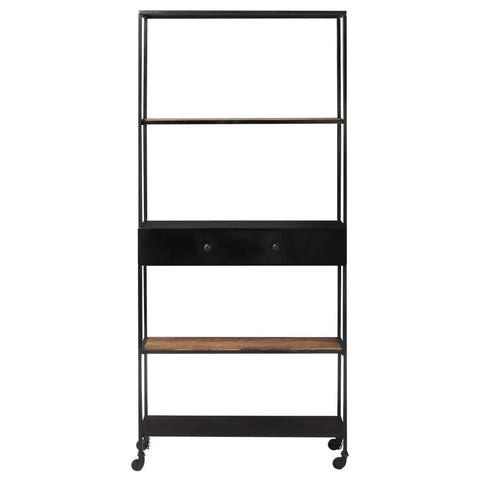 Tall Industrial Book Cabinet With Solid Mango Wood Shelves And Iron Frame, 4 Tier Rustic Display Bookcase In Black For Living Room And Home Office