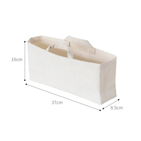 Slim Fabric Storage Bins With Comfort Handles Narrow Closet Organizers For Shelf And Cabinet Durable Canvas Containers in white, 37cm long.