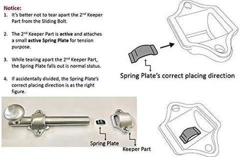 Heavy Duty Solid Brass Dutch Door Bolt, 4 Inch Satin Chrome Barrel Slide Latch With Mounting Hardware showing installation guide and parts.