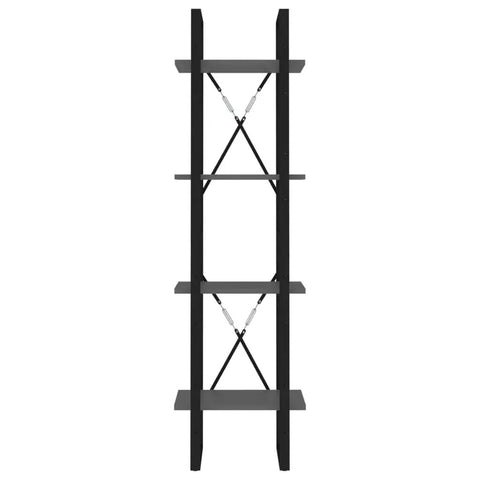 Front view of 4 Tier Gray Book Cabinet with open shelves, engineered wood, tall storage organizer 55.1 inches high for small spaces