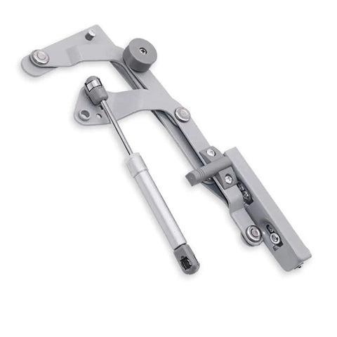 Space Saving Translational Lifting Cabinet Door Hinge for Overhead Cabinets with upward inward movement, metal hardware detail