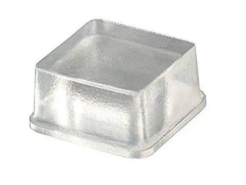 Close-up of a clear tall square self adhesive rubber foot pad, 0.78 inch wide by 0.38 inch high, for electronics and furniture.