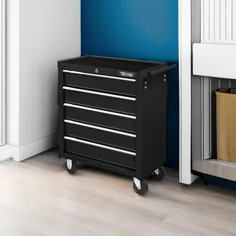 Heavy Duty Rolling Tool Storage Cabinet With Five Deep Drawers And Secure Padlock Grease Monkey Approved workshop workhorse in black.