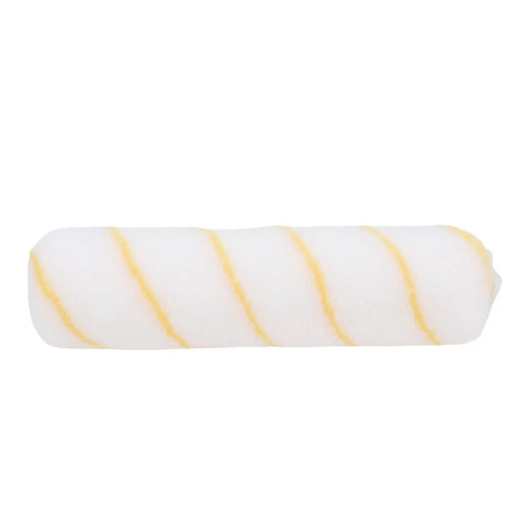 Adjustable 10 Inch Paint Roller Kit With Slick Telescopic Pole For No Sweat Ceiling And Wall Painting Rotating Handle Eases Wrist Strain For Quick Furniture Refreshes On The Regular, white roller cover with yellow stripes.