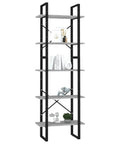 Five Tier Industrial Style Book Cabinet in Concrete Gray with Adjustable Shelves Durable Engineered Wood and Black Metal Frame