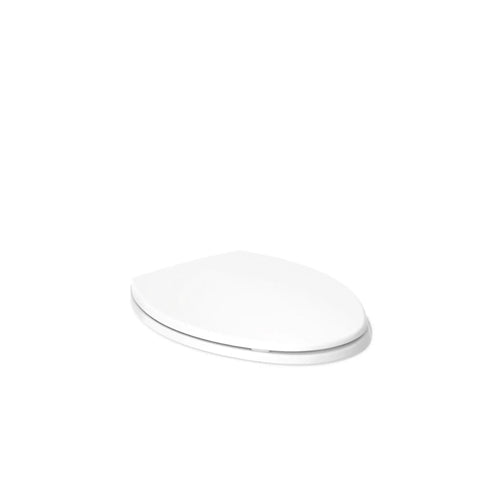 Revamp Your Bathroom With This Top Tier Quiet Close Elongated Toilet Seat In Crisp White Featuring Sturdy Mounting Bolts And Quick Attach Hardware That Gets You Set Real Quick For Everyday Comfort, side view.