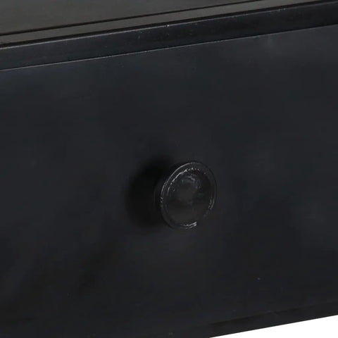 Close-up of drawer handle on Rough Mango Wood Book Cabinet With Iron Frame Built Tough As Nails Industrial Farmhouse Storage Unit Measuring 31.5X13.8X70.9 Inches Four Shelves And One Drawer For Books Magazines DVDs And More.