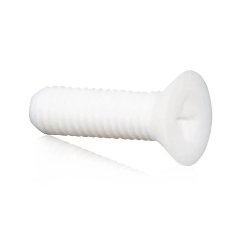 Top Shelf Rock Solid PTFE Coated Flat Countersunk Slotted Machine Screws M12 X 45MM showing white PTFE screw with flush head for heavy duty use.
