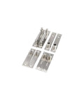 Two Sets Low Noise Door Hinges For Heavy Duty Hidden Installations With Quiet Swing 360 Degree Pivot Stainless Steel Invisible Bookcase Hinges For Exterior And Interior Doors Square Corner With Sleek Black Finish For A Modern Look, shown in parts arrangement