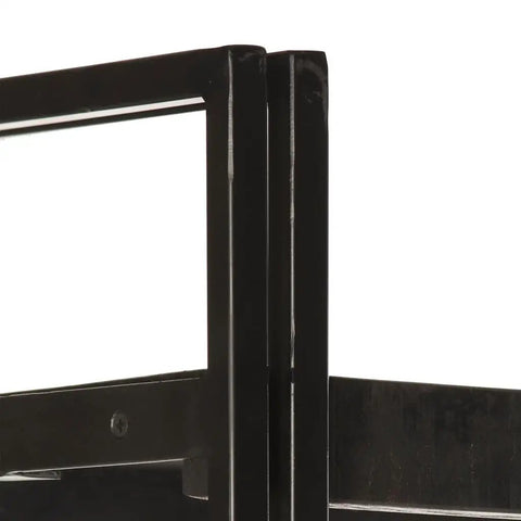 Close-up of black powder-coated steel frame of Industrial Five Tier Bookcase With Solid Mango Wood Shelves And Black...Tall Durable Storage