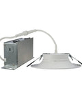 Side view of Canless LED Recessed Light 6 Inch, 4 Pack, Wet Rated With Mounting Frame, Triac Dimming, White, showing wiring and housing unit.