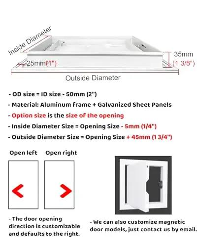 Built Tough Drywall Access Hatch With Secure Screw Lock Inspection Panel dimensions and material details showing aluminum frame and galvanized panels.