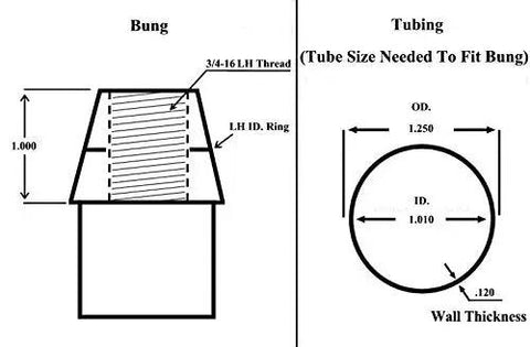 Diagram showing bung with 3/4-16 LH thread and tubing dimensions for Heavy Duty 3/4 Inch Chromoly Rod End Link Kit Featuring Rock Solid Misalignment Spacers Built Tough For Jacked Up Vehicles And Beast Mode Street Track Performance Builds.