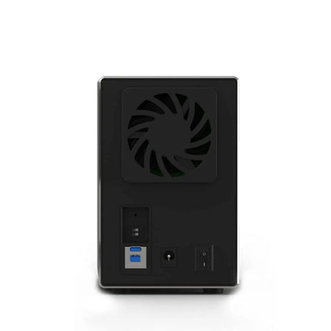 Back view of Plug And Play Dual Bay Hard Drive Enclosure Rock Solid USB 3.0 And USB 3.1 RAID Array Dock with ports.