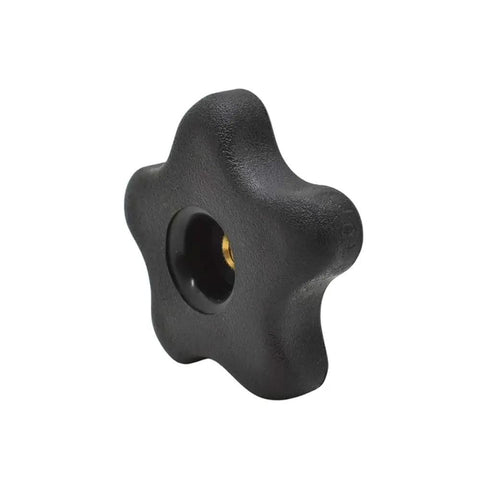 Black 1/4 20 Thread 5 Star Thru Design Knob for tool-free adjustments in woodshop projects.