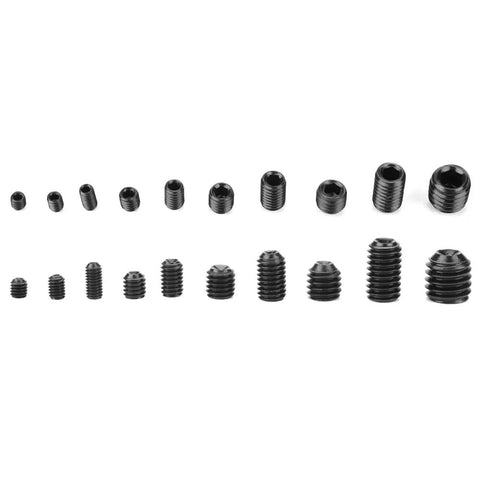 Beefy Socket Head Hex Grub Screw Set Assortment Kit 12.9 Grade Stainless DIN 916 Metric Sizes M3 to M8 Heavy Duty Fasteners for Machinery Repair and Metalworking Great for Fixtures Handles and DIY Projects, black metric set screws in assorted sizes