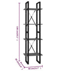 Gray 4 Tier Book Cabinet With Engineered Wood Built Tough Durable Open Shelves For Books Magazines And Decor Industrial Style Storage Unit Perfect For Living Room Or Home Office shown with dimensions of 140 cm height, 40 cm width, and 30 cm depth