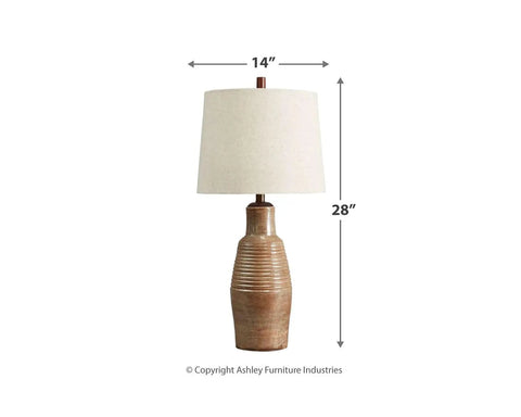 Casual 30 Inch Ceramic Table Lamp With Ribbed Texture In Terracotta Taupe And Brown Finish Elegant Lighting For Living Room Bedroom