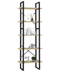 Five-Tier Sonoma Oak Book Cabinet With Metal Frame And Two Cabinets, 23.6 Inch Wide, 11.8 Inch Deep, 68.9 Inch Tall, Modern Industrial Storage Shelf Unit For Books, Magazines, And Decor showcasing empty shelves.