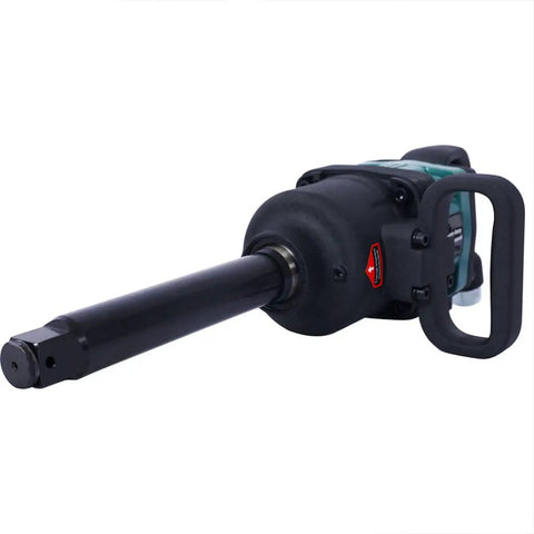 Badass 1 Inch Pneumatic Impact Wrench 1900 Ft Lbs Max Torque 4000 Rpm Free Speed side view with handle and drive socket.