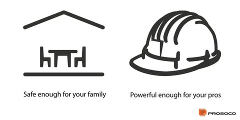 Graphic depicting a home symbol and a hard hat, illustrating safety for families and strength for professionals.