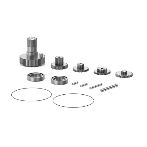 Badass Titanium Metal Gear Upgrade Kit For B44BLS V2 RC Servo showing titanium gears, precision bearings, and shaft pins.