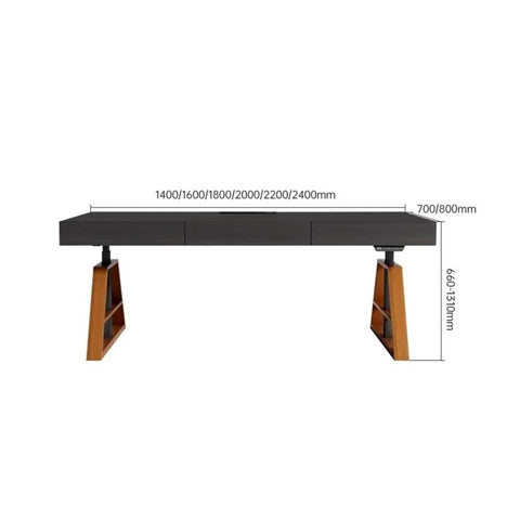 Smooth Electric Lift Standing Desk With Drawer Storage And Usb Charging Port Adjustable Height Home Office Table Built Different For Crushing Your Daily Grind In Sleek Black side view with dimensions
