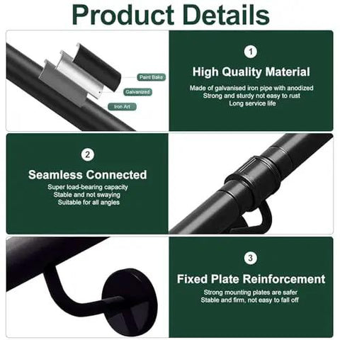 Wall Mounted Stair Railing Adjustable Wrought Iron Banister Non Slip Grab Bar Heavy Duty Metal Handrail product details with high quality materials.