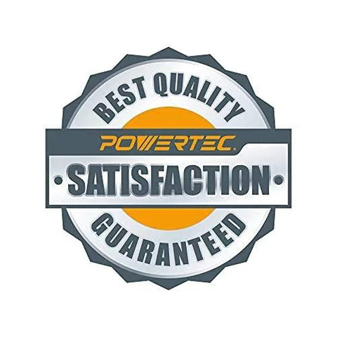 Badge with text 'Best Quality Powertec Satisfaction Guaranteed' in a circular design with orange and grey colors.