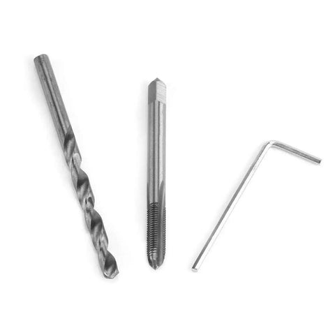 Top Shelf Thread Repair Kit 35 Piece Stainless Steel M8 X 1.25mm Helicoil Inserts With Heavy Duty Tapping Wrench showing drill, tap and wrench.