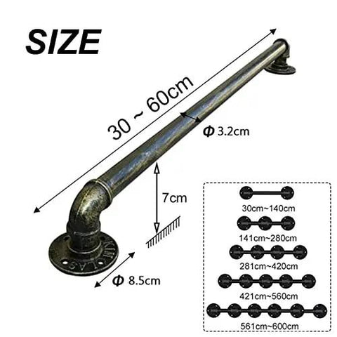 Heavy Duty Badass Wrought Iron Pipe Stair Handrail For Indoor Outdoor Use Rock Solid Wall Mount Banister size dimensions 30 to 60cm
