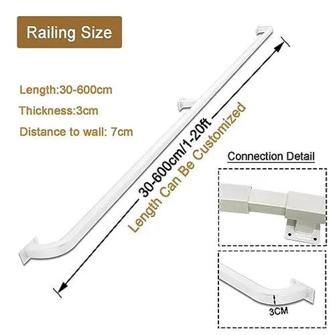 Heavy Duty Galvanized Iron Stair Railing And Non Slip Banister Handrail For Indoor Outdoor Steps Wall Mounted, 30-600cm size.
